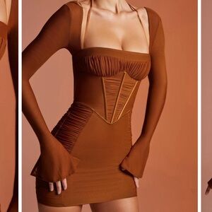 OH POLLY Long Sleeve Corset Going Out Bar Long Sleeve Ruched Mini Dress 6 NWT